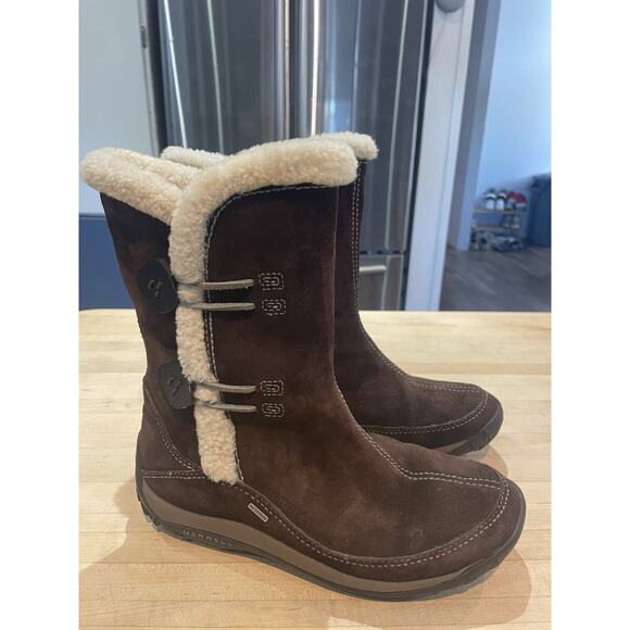 Merrell Yarra Womens Suede Waterproof 200 Gram Primaloft Boots Brown Size 7 - Picture 2 of 10